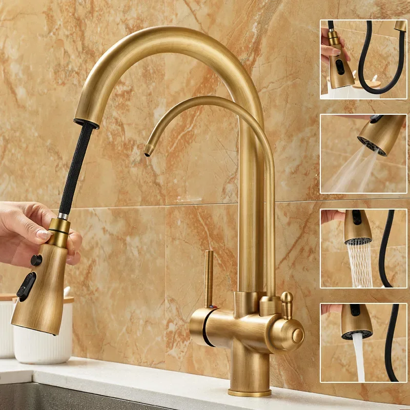 Antique Pull Out Kitchen Faucet Solid Brass Crane Kitchen Deck Mounted Water Filter Tap Sink Faucet Mixer 3 Way Kitchen Faucet
Antique Pull Out Kitchen Faucet Solid Brass Crane Kitchen Deck Mounted Water Filter Tap Sink Faucet Mixer 3 Way Kitchen Faucet