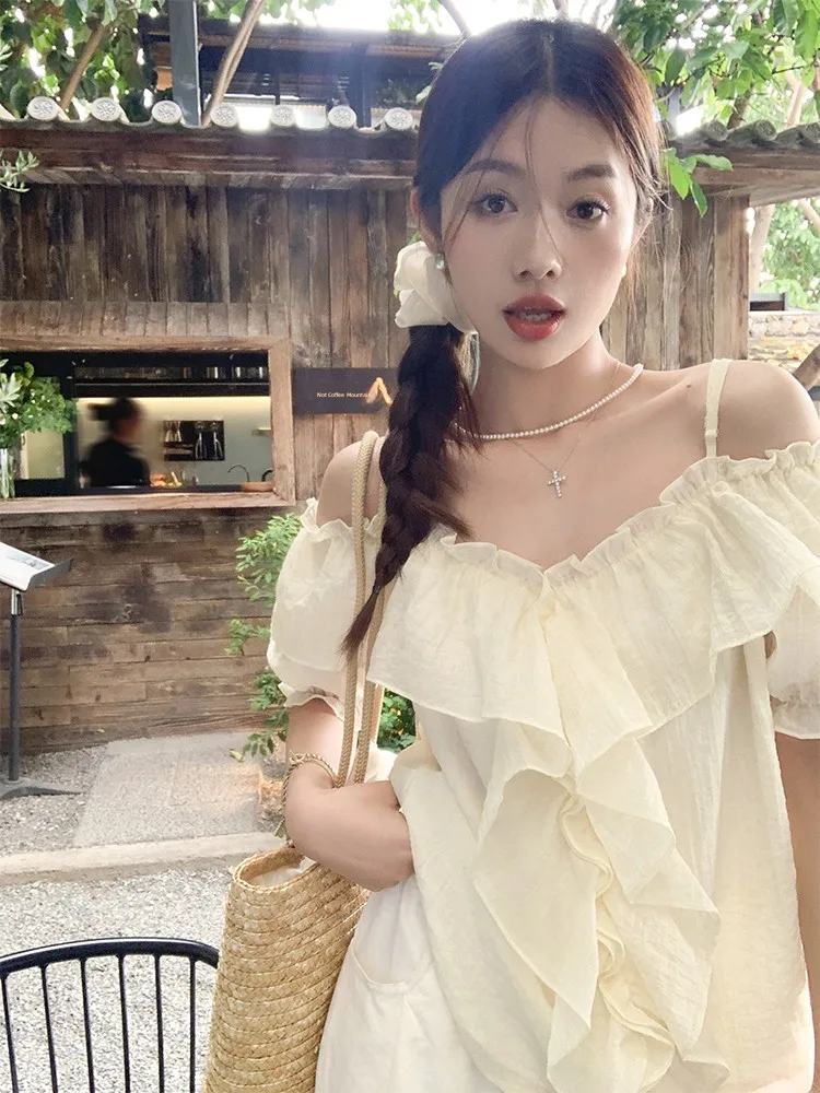 Zeng Xiao Salted Summer Sweet Pure Desire Sle Блузка на одно плечо с воланами подол Svel ort Длина Корейский Sle
Zeng Xiao Salted Summer Sweet Pure Desire Sle Блузка на одно плечо с воланами подол Svel ort Длина Корейский Sle