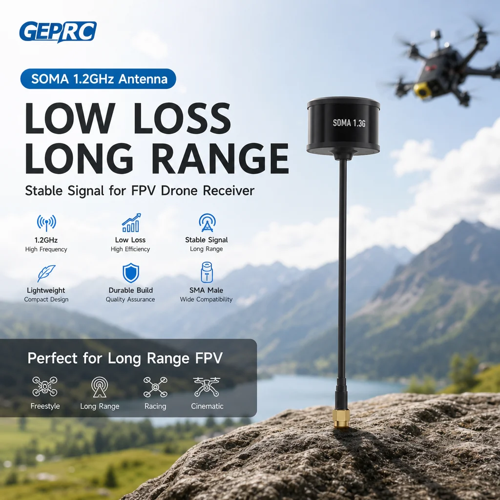 GEPRC SOMA 1.2GHz Antenna Low Loss Signal Stable Long Range for FPV Drone Receiver Video RX
GEPRC SOMA 1.2GHz Antenna Low Loss Signal Stable Long Range for FPV Drone Receiver Video RX