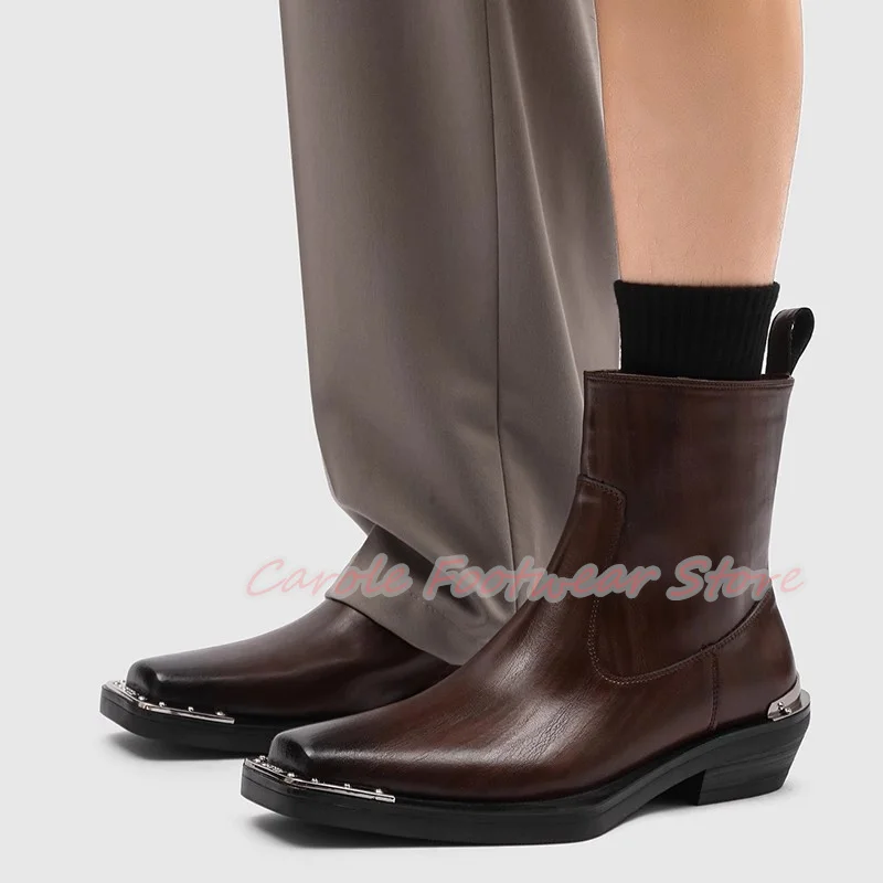 Fashion Metal Decor Rivet Chelsea Boots for Men Square Toe Chunky Heel Side Zipper Short Boots Male High Top Casual Boots
Fashion Metal Decor Rivet Chelsea Boots for Men Square Toe Chunky Heel Side Zipper Short Boots Male High Top Casual Boots