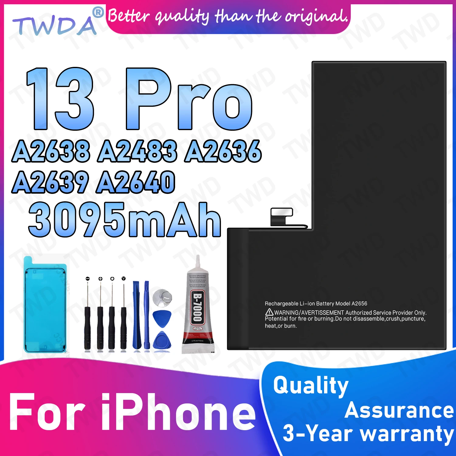 A2656 Large capacity 3095mAh Battery For iPhone 13 Pro/A2638/A2483/A2636/A2639/A2640 Batteries New High Quanlity+Free Tools
A2656 Large capacity 3095mAh Battery For iPhone 13 Pro/A2638/A2483/A2636/A2639/A2640 Batteries New High Quanlity+Free Tools