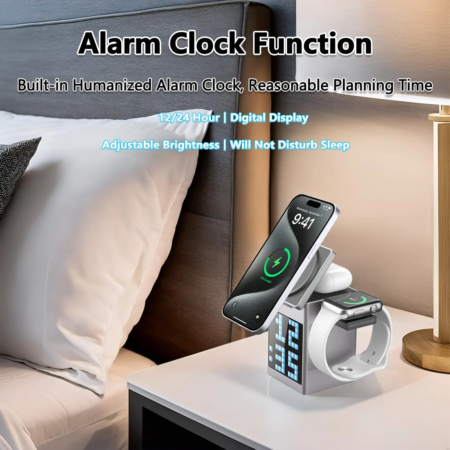 6-in-1 Fast Wireless Charging Dock with Built-in Wireless Speaker, Clock, and Light—Compatible with iPhone and AirPods
6-in-1 Fast Wireless Charging Dock with Built-in Wireless Speaker, Clock, and Light—Compatible with iPhone and AirPods