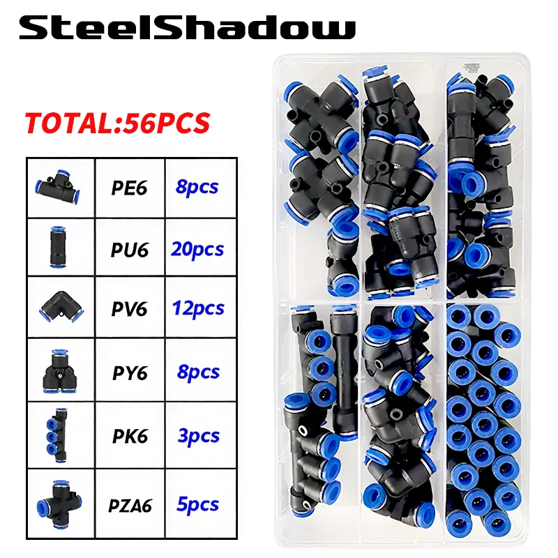 56Pcs Boxed 6mm Hose Connector PU PZA PY PV Series Push in Quick Connection Plastic Air Water Pipe Tube Pneumatic Fittings
56Pcs Boxed 6mm Hose Connector PU PZA PY PV Series Push in Quick Connection Plastic Air Water Pipe Tube Pneumatic Fittings