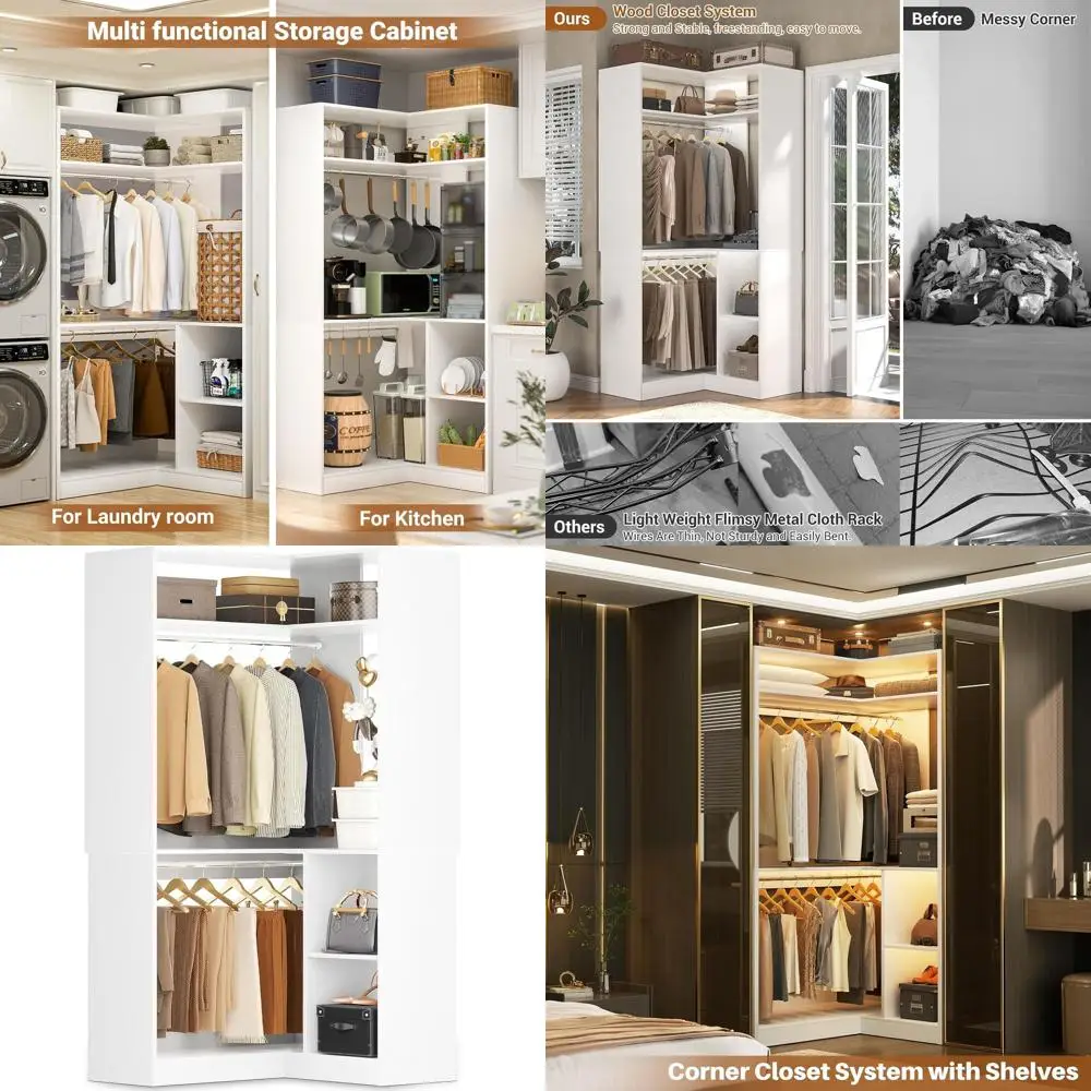 White 34 Wood Closet Organizer with Hanging Rods and Shelves for Walk-in or Small Spaces
White 34 Wood Closet Organizer with Hanging Rods and Shelves for Walk-in or Small Spaces