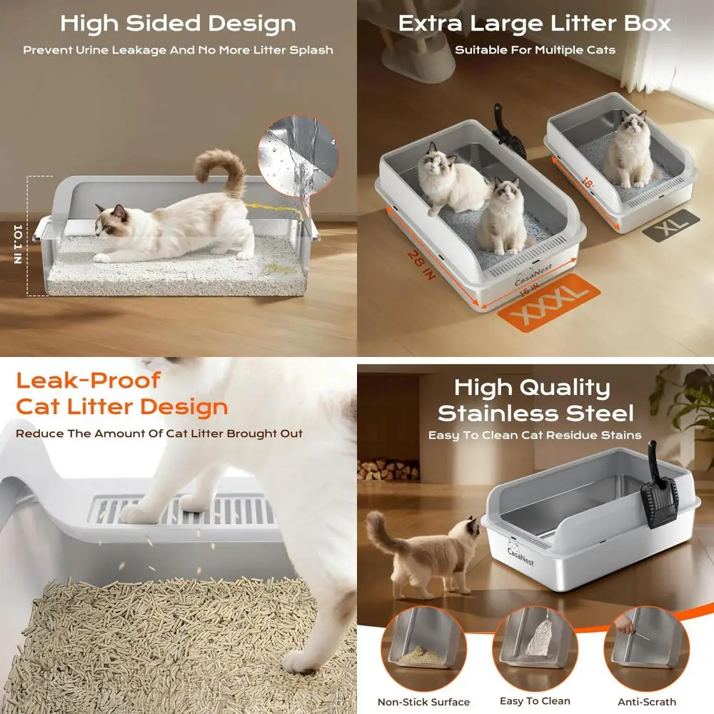 Extra Large 28.1 Metal Litter Box for Multi-Cat Households, Low Entry, Easy Clean, Anti-Leak
Extra Large 28.1 Metal Litter Box for Multi-Cat Households, Low Entry, Easy Clean, Anti-Leak