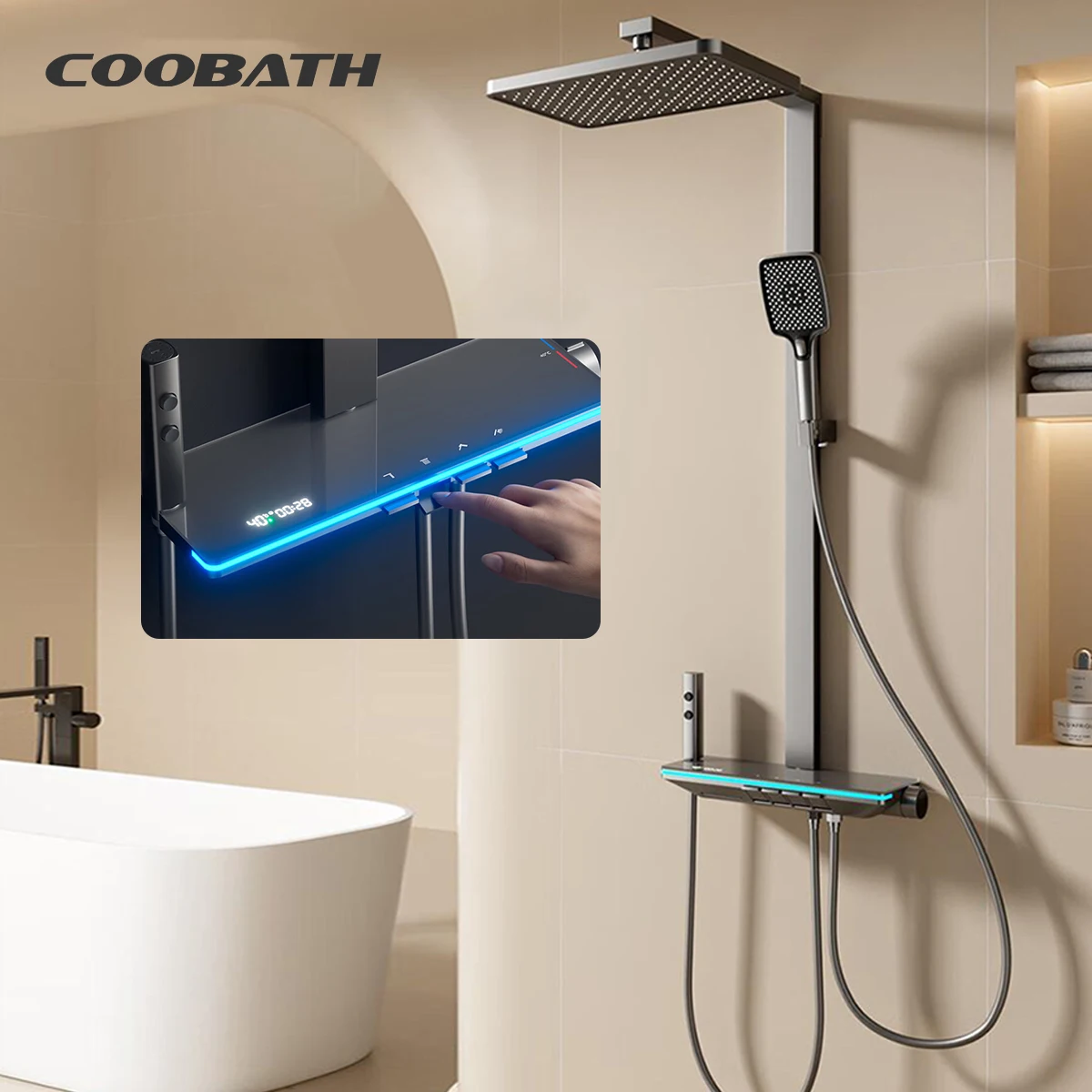 Modern Shower Bathroom Design Digital Display Luxury Showers Mixer Sets Thermostatic Shower Faucet Set Rain Dual Head System
Modern Shower Bathroom Design Digital Display Luxury Showers Mixer Sets Thermostatic Shower Faucet Set Rain Dual Head System
