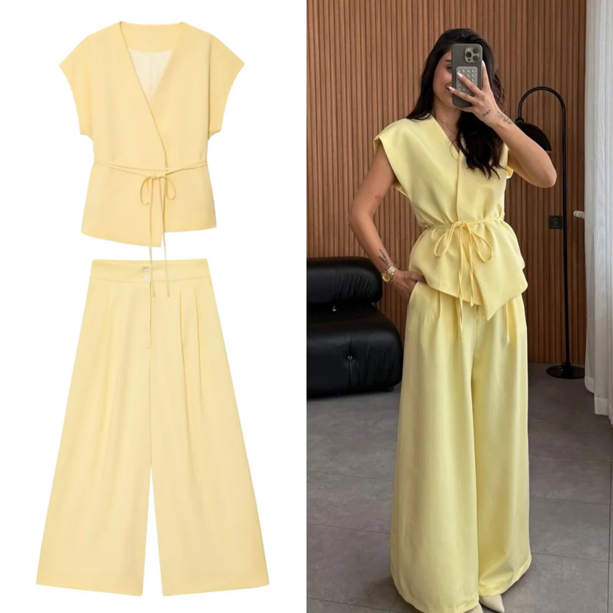 UNIZERA 2025 New Arrivals Women's Wear Elegant V-neck Sleeveless Lace-up Vest Jacket + High-waisted Casual Wide-leg Pants Set
UNIZERA 2025 New Arrivals Women's Wear Elegant V-neck Sleeveless Lace-up Vest Jacket + High-waisted Casual Wide-leg Pants Set