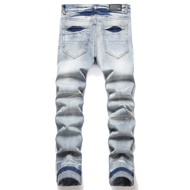 Men's Fashion High Street Ripped Jeans Pants With Patchwork Streetwear Punk Destroyed Denim Trousers Straight Fit Washed Blue
Men's Fashion High Street Ripped Jeans Pants With Patchwork Streetwear Punk Destroyed Denim Trousers Straight Fit Washed Blue
