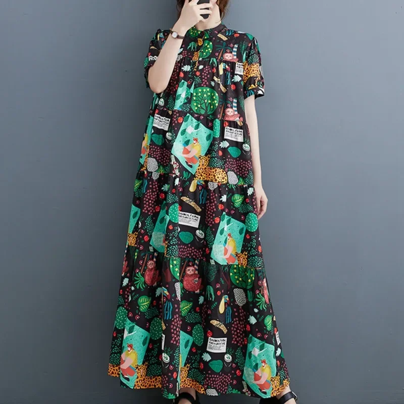 Summer Plus Size Floral Printed Front Buttons Shirt Dress Women Short Sleeve Stand Collar Casual Loose Ankle-length Dresses
Summer Plus Size Floral Printed Front Buttons Shirt Dress Women Short Sleeve Stand Collar Casual Loose Ankle-length Dresses