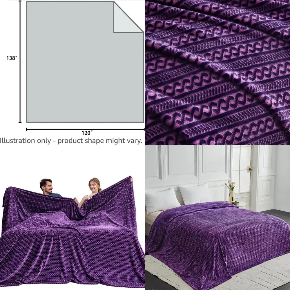 Oversized King Size Fleece Blanket, 10'x11.5' Decorative Jacquard Pattern, Purple Chain Design for Bed, Sofa, Travel
Oversized King Size Fleece Blanket, 10'x11.5' Decorative Jacquard Pattern, Purple Chain Design for Bed, Sofa, Travel