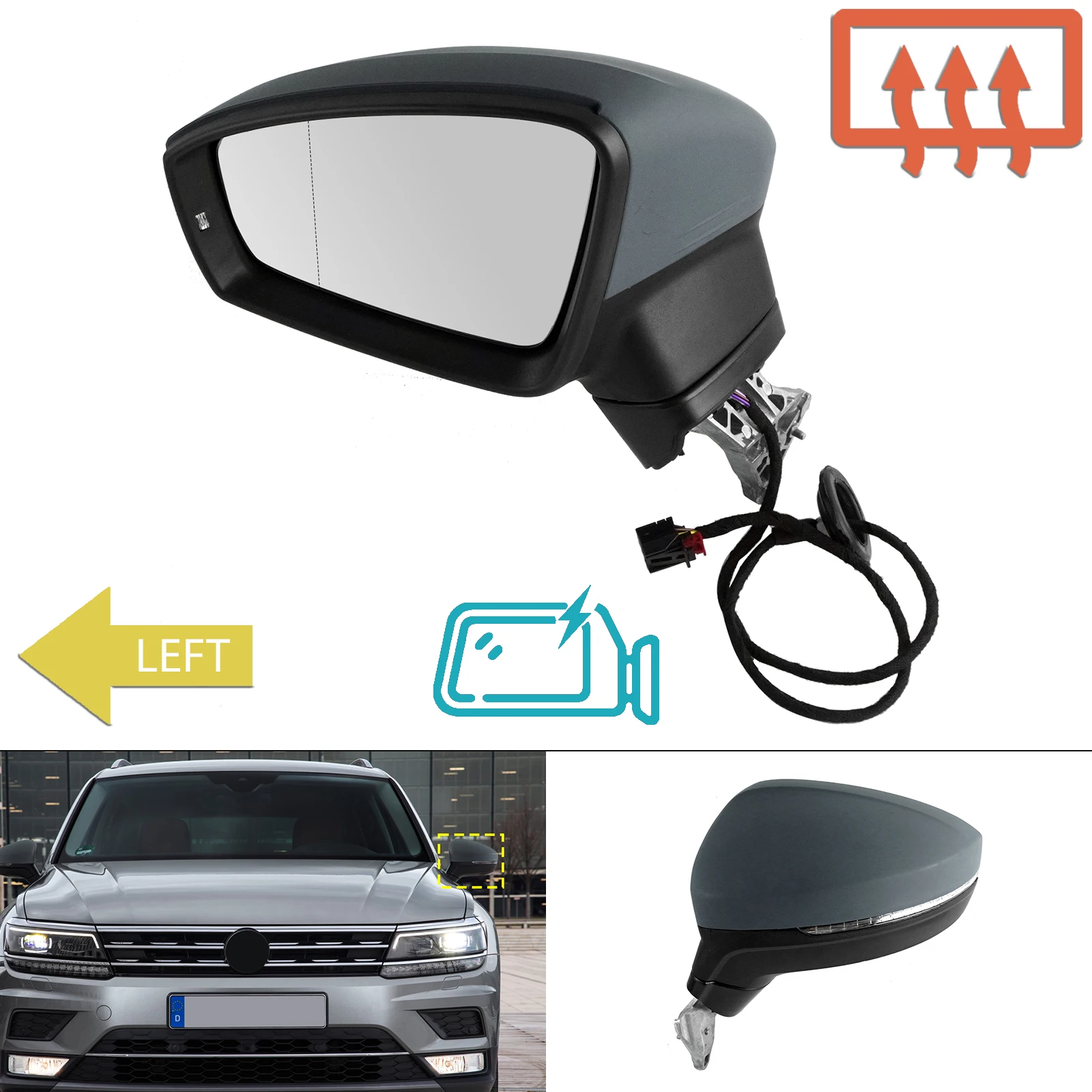 Left Side Wing Door Mirror Electric Heated For VW Tiguan MK2 AD1,AX1 2016-2024 Primer Rearview Mirror assembly 6 pins
Left Side Wing Door Mirror Electric Heated For VW Tiguan MK2 AD1,AX1 2016-2024 Primer Rearview Mirror assembly 6 pins
