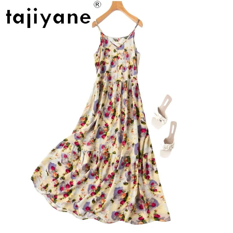 TAJIYANE 100% Mulberry Silk Slip Dresses for Women Floral Vacation V-neck Long Dress Summer A-Line Frocks Woman Clothes 2026 원피스
TAJIYANE 100% Mulberry Silk Slip Dresses for Women Floral Vacation V-neck Long Dress Summer A-Line Frocks Woman Clothes 2026 원피스