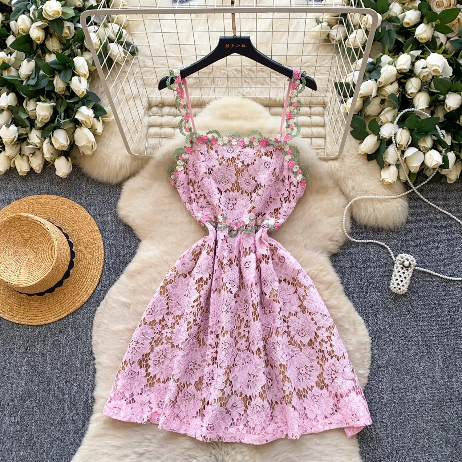 Women Dresses Lace Dress Camisole 3D Rose Slash Neck Sleeveless Mini Length Cinched Empire Waist Slim Casual Sexy 2026 Summer
Women Dresses Lace Dress Camisole 3D Rose Slash Neck Sleeveless Mini Length Cinched Empire Waist Slim Casual Sexy 2026 Summer
