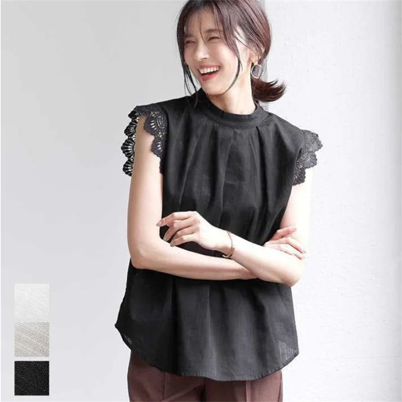2022 spring summer lace shirt new ruffled lace sleeves round neck design sleeveless top
2022 spring summer lace shirt new ruffled lace sleeves round neck design sleeveless top