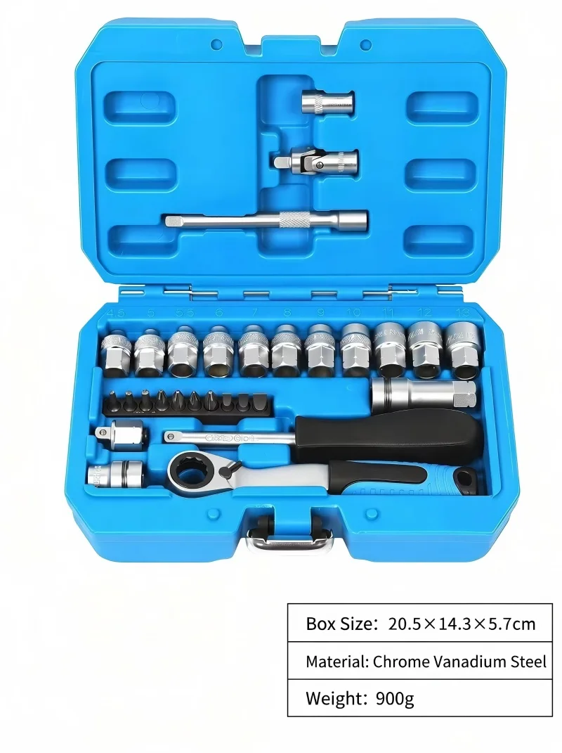 29-in-1 Pass-Through Ratchet Wrench Set, 12-Point Socket & Bit Kit with Universal Joint, Extension Bar & Handle, CR-V Steel, Pro
29-in-1 Pass-Through Ratchet Wrench Set, 12-Point Socket & Bit Kit with Universal Joint, Extension Bar & Handle, CR-V Steel, Pro