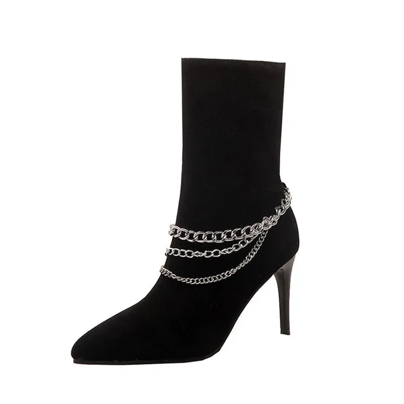Autumn Stiletto High Heels Women's Ankle Boots Metal Chain Design Suede Pointed Toe Women Sexy Shoes Black Apricot Pumps WSH4714
Autumn Stiletto High Heels Women's Ankle Boots Metal Chain Design Suede Pointed Toe Women Sexy Shoes Black Apricot Pumps WSH4714