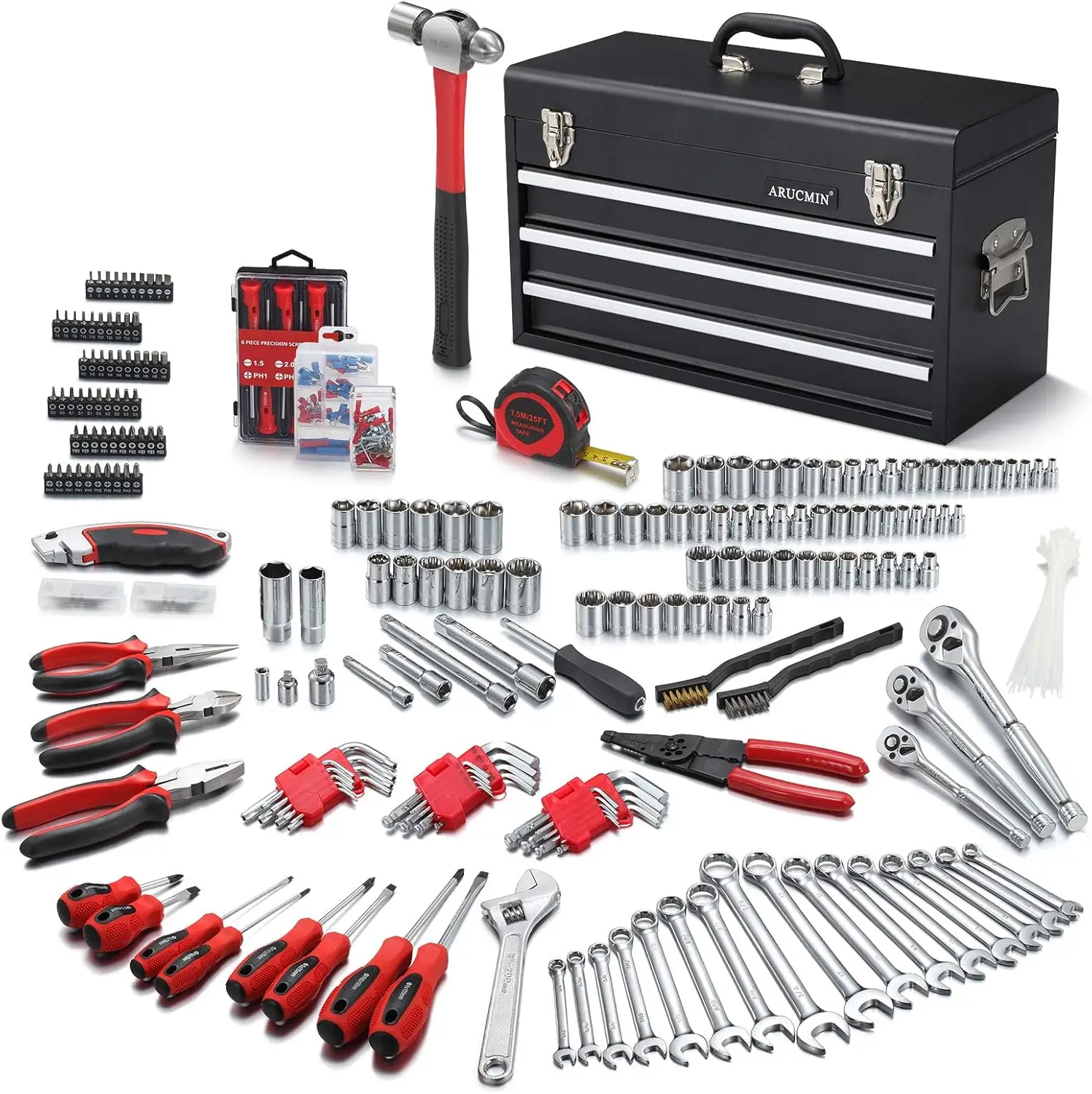 438-Piece Mechanics Tool Set with 3-Drawer Heavy Duty Metal Box Repair Tool Kit
438-Piece Mechanics Tool Set with 3-Drawer Heavy Duty Metal Box Repair Tool Kit