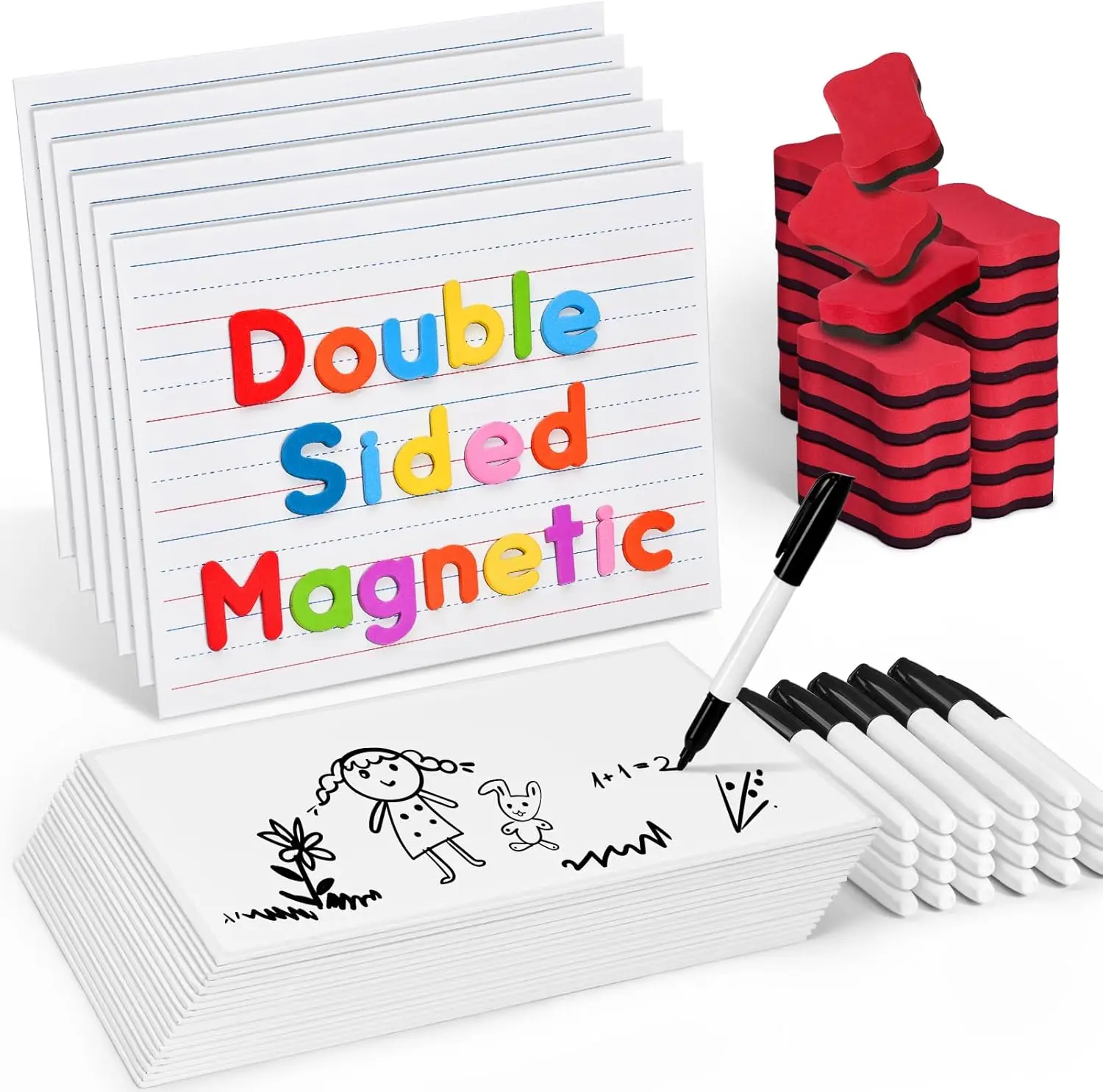 Double Sided Magnetic White Board Set, Small Lined Dry Erase Lapboards for Kids Learning, 9x12 Inches Pack of 24 with Markers
Double Sided Magnetic White Board Set, Small Lined Dry Erase Lapboards for Kids Learning, 9x12 Inches Pack of 24 with Markers