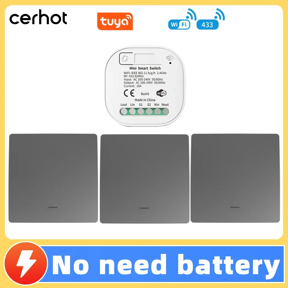 Cerhot 16A WIFI Switch Smart Home Tuya App Remote Control Smart Timer Switch No Battery Light Switch Work with Google Home Alexa