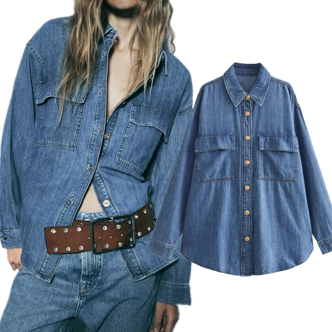 Dave&Di American Vintage Denim Shirt Ladies Big Made Old Loose Pocket Boyfriend Style Women's Shirt Autumn
Dave&Di American Vintage Denim Shirt Ladies Big Made Old Loose Pocket Boyfriend Style Women's Shirt Autumn