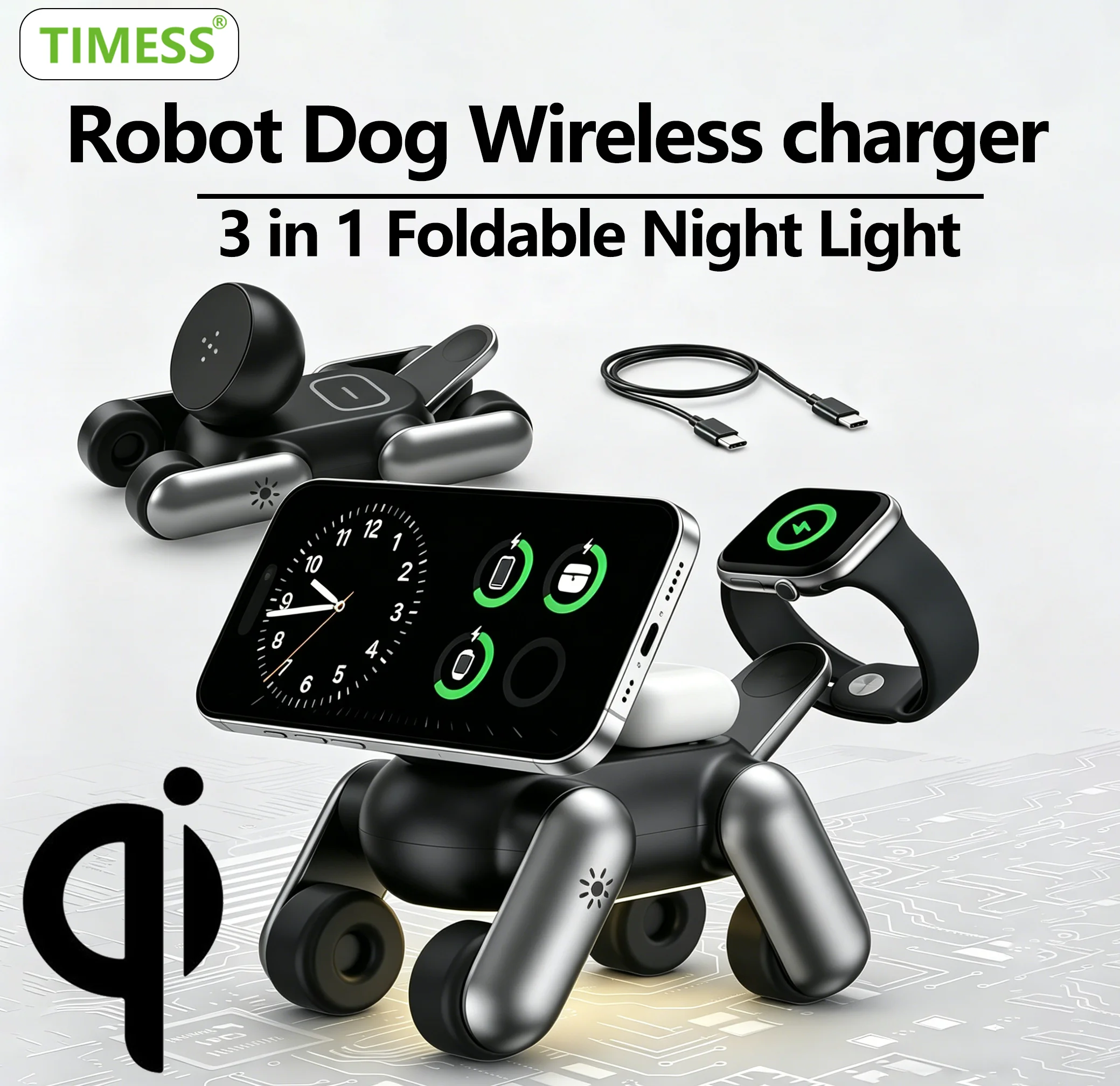 TIMESS Foldable Robot Dog Wireless Charger 3 in 1 Fast Magnetic For iPhone 17 16 15 14 PROMAX For Apple Watch For Airpods Stand
TIMESS Foldable Robot Dog Wireless Charger 3 in 1 Fast Magnetic For iPhone 17 16 15 14 PROMAX For Apple Watch For Airpods Stand