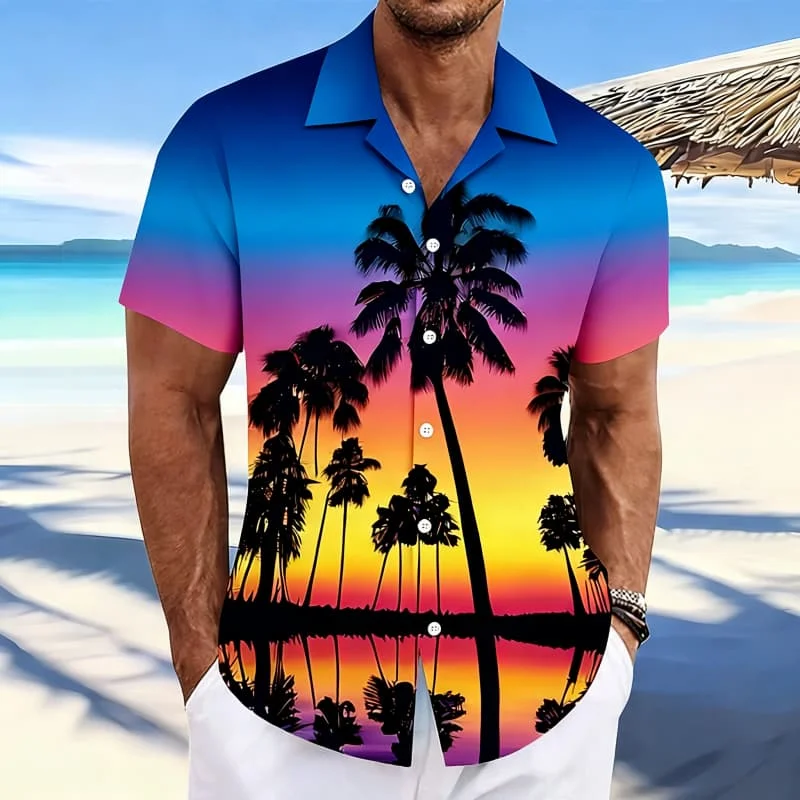 Men's Artistic Tropical Palm Tree Print Shirt, Vibrant Sunset Graphic For Beach Trip, Summer Holiday & Relaxing Daily Wear
Men's Artistic Tropical Palm Tree Print Shirt, Vibrant Sunset Graphic For Beach Trip, Summer Holiday & Relaxing Daily Wear