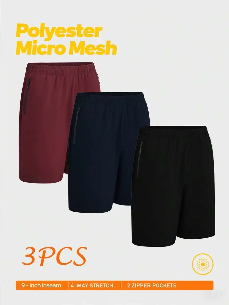 3-Pack Mens Polyester Micro Mesh Shorts 9 Inch Inseam 4-Way Stretch Zipper Pockets
3-Pack Mens Polyester Micro Mesh Shorts 9 Inch Inseam 4-Way Stretch Zipper Pockets
