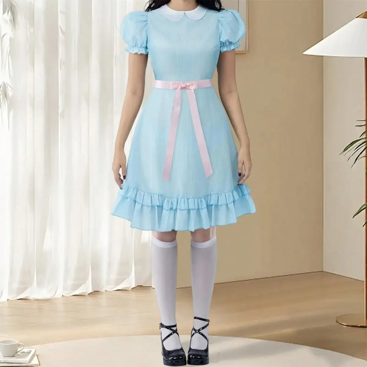 Womens Halloween Costume Dress Decorative Bow Ruffled Trim Doll Collar Short Sleeve Cosplay Dress
Womens Halloween Costume Dress Decorative Bow Ruffled Trim Doll Collar Short Sleeve Cosplay Dress