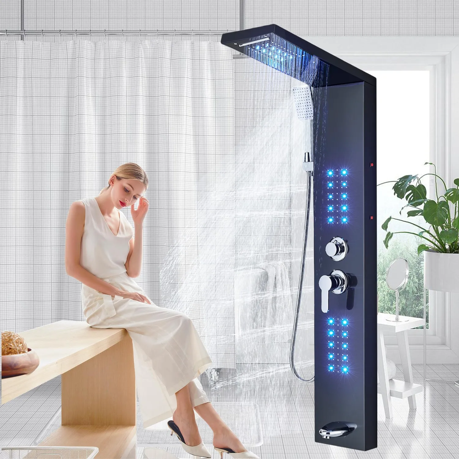 Черная светодиодная душевая панель Tower System 5, режим душа, массажная струя для тела под высоким давлением
Черная светодиодная душевая панель Tower System 5, режим душа, массажная струя для тела под высоким давлением