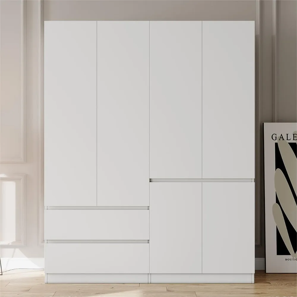 4 Door Wooden Bedroom Armoire with Hanging Rod and 2 Drawers Freestanding White Closet
4 Door Wooden Bedroom Armoire with Hanging Rod and 2 Drawers Freestanding White Closet