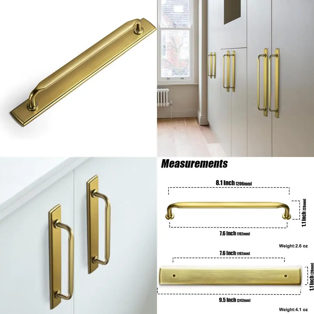 Gold Zinc Alloy Cabinet Handles with Backplate, 7.56 (192mm) Hole Centers, Set of 2, Ideal for Bedroom and Kitchen Cabinets
Gold Zinc Alloy Cabinet Handles with Backplate, 7.56 (192mm) Hole Centers, Set of 2, Ideal for Bedroom and Kitchen Cabinets