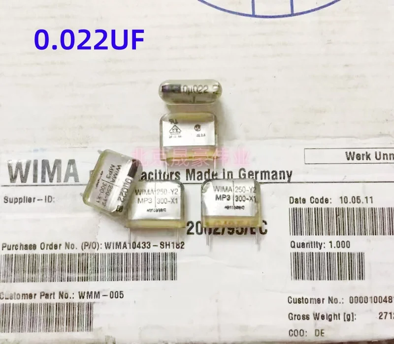 10 шт. WIMA MP3 250 ~ Y2 300 ~ X1 0,022 мкФ 250 В переменного тока 223 22NF 0U022 пленочный конденсатор
10 шт. WIMA MP3 250 ~ Y2 300 ~ X1 0,022 мкФ 250 В переменного тока 223 22NF 0U022 пленочный конденсатор