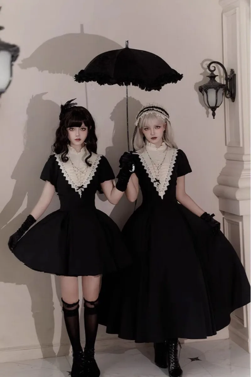 Готический панк Темный стиль Лолита OP Платье Женское Harajuku Элегантное винтажное готическое монахини Черное короткое платье с объемным рукавом Тонкие длинные короткие платья
Готический панк Темный стиль Лолита OP Платье Женское Harajuku Элегантное винтажное готическое монахини Черное короткое платье с объемным рукавом Тонкие длинные короткие платья