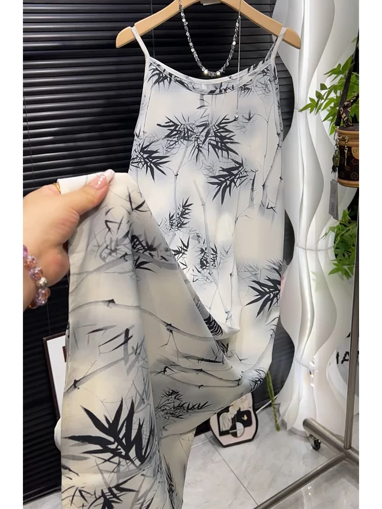 New Chinese Style White Ink Bamboo Leaf Floral Print Strapless Dress Women Summer Casual High Waist A-Line Dress
New Chinese Style White Ink Bamboo Leaf Floral Print Strapless Dress Women Summer Casual High Waist A-Line Dress
