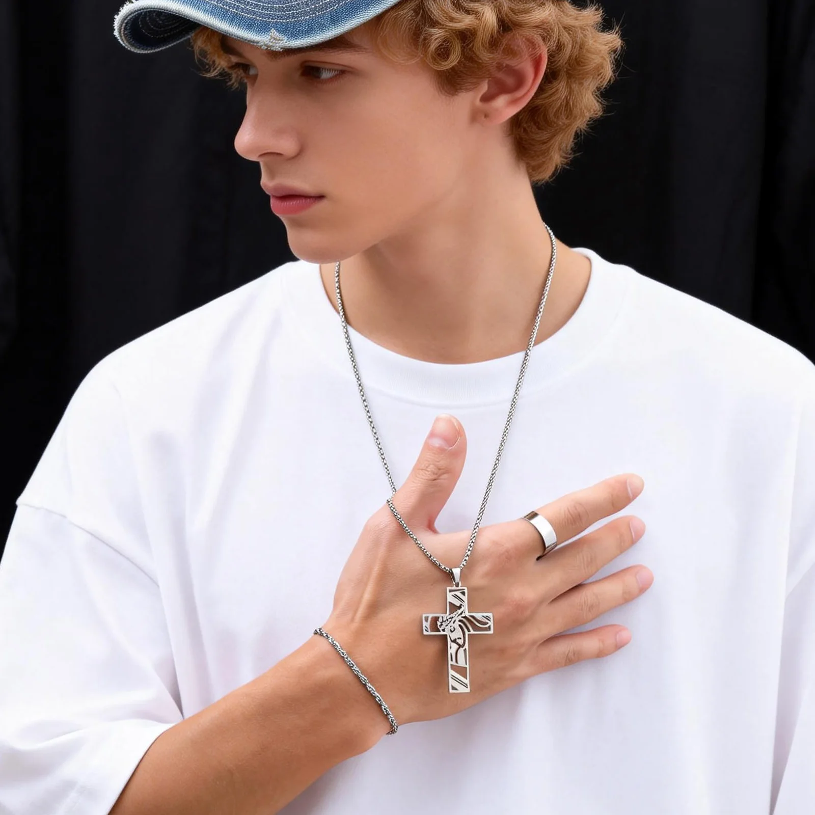3PCS Man's Cross Necklace Bracelet Ring Set, Religious Christian Gift Box 60cm Chain Necklace Valentines Gifts for Him Teen Boys
3PCS Man's Cross Necklace Bracelet Ring Set, Religious Christian Gift Box 60cm Chain Necklace Valentines Gifts for Him Teen Boys