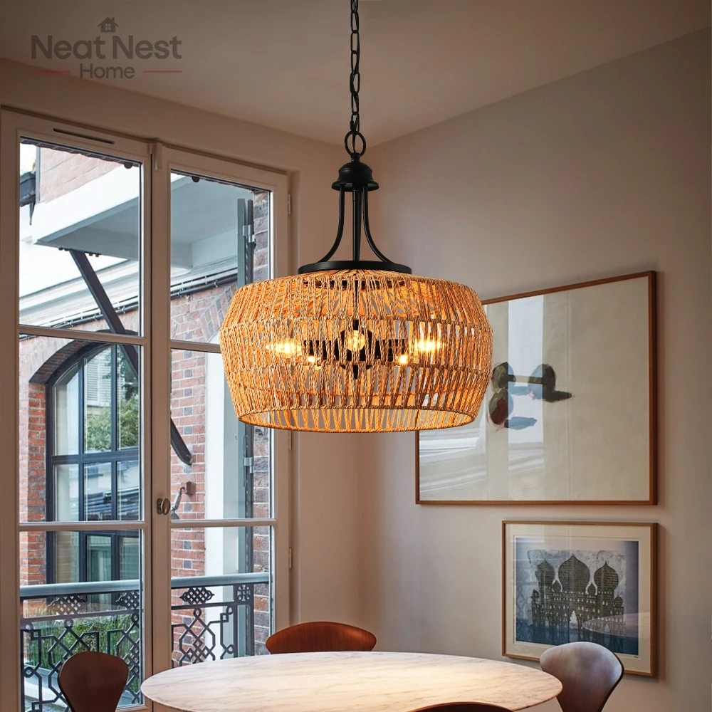 19" Boho Hemp Rope Pendant Light, Natural Rope Shade Ceiling Light Fixture for Kitchen Island, Dining Room, (Bulb Not Included)
19" Boho Hemp Rope Pendant Light, Natural Rope Shade Ceiling Light Fixture for Kitchen Island, Dining Room, (Bulb Not Included)