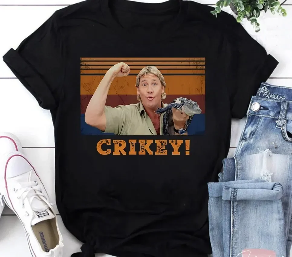 Steve Irwin Animal Lover Crikey Black T Shirt Crocodile Hunt 
Steve Irwin Animal Lover Crikey Black T Shirt Crocodile Hunt