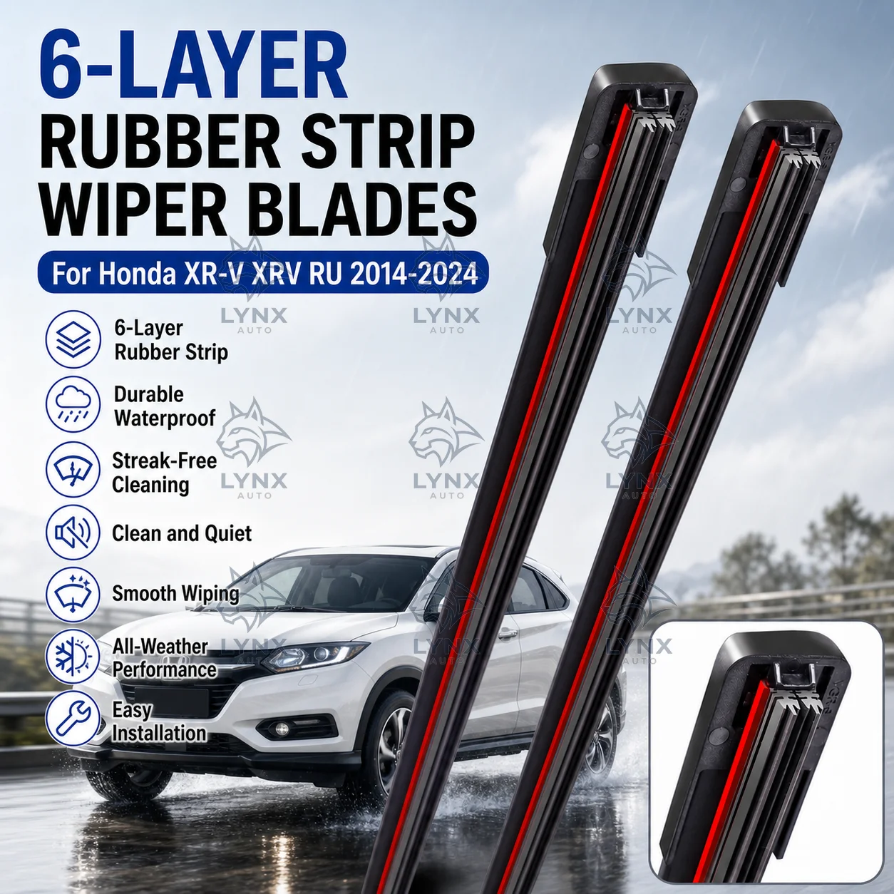 2Pcs 6-Layer Rubber Strip Windshield Wiper Blade Silent Streak-Free For Honda XR-V XRV RU 2014-2024 Auto Accessories
2Pcs 6-Layer Rubber Strip Windshield Wiper Blade Silent Streak-Free For Honda XR-V XRV RU 2014-2024 Auto Accessories