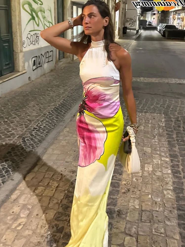 Yellow Halter Floral Print Elegant Maxi Dress Women Fashion High Side Slit Lightweight Long Vestido Artistic Street Dresses New
Yellow Halter Floral Print Elegant Maxi Dress Women Fashion High Side Slit Lightweight Long Vestido Artistic Street Dresses New