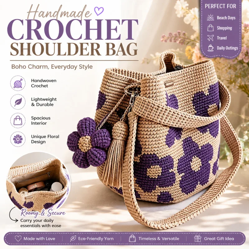Handmade Crochet Flower Tote Bag Detachable Floral Charm Oversized Woven Shoulder Bag For Women Daily Shopping Travel Gift New
Handmade Crochet Flower Tote Bag Detachable Floral Charm Oversized Woven Shoulder Bag For Women Daily Shopping Travel Gift New
