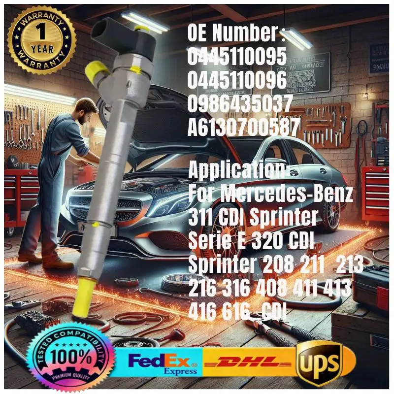 0445110095 0445110096 0986435037 A6130700587 Common Rail Fuel Injector for Mercedes-Benz 311 Serie E 320 Sprinter 208 311 616CDI
0445110095 0445110096 0986435037 A6130700587 Common Rail Fuel Injector for Mercedes-Benz 311 Serie E 320 Sprinter 208 311 616CDI