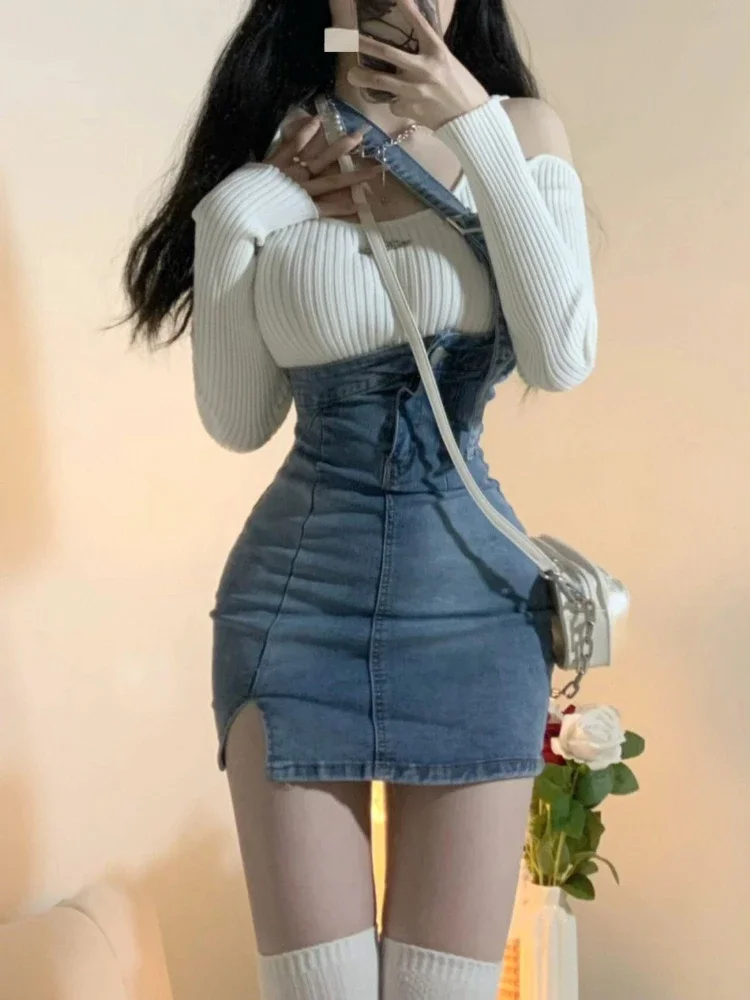 2023 Autumn Casual Knitted Suits Women Y2k Sweater + Fashion Jean Dress 2 Piece Dress Set Korean Fashion Clothing Chic
2023 Autumn Casual Knitted Suits Women Y2k Sweater + Fashion Jean Dress 2 Piece Dress Set Korean Fashion Clothing Chic
