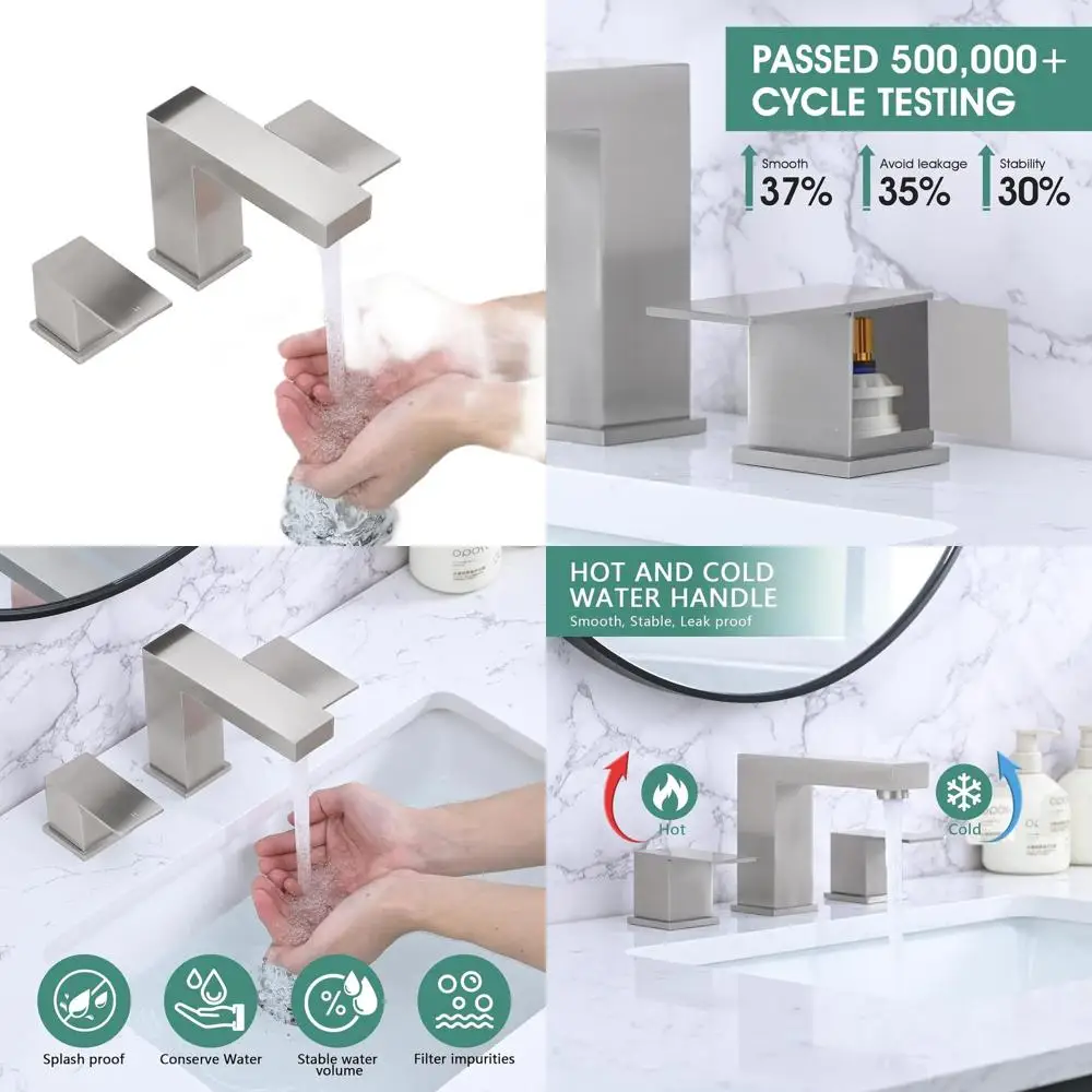 8 Widespread 3-Hole Brushed Nickel Bathroom Sink Faucet with 2 Handles, Pop-Up Drain & Hoses for Modern RV Vanity
8 Widespread 3-Hole Brushed Nickel Bathroom Sink Faucet with 2 Handles, Pop-Up Drain & Hoses for Modern RV Vanity