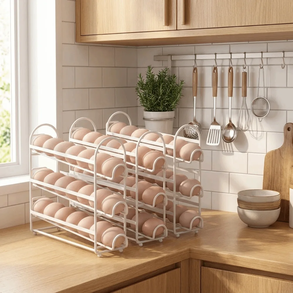 Storage Box Multi-Layer Egg Storage Rack Space Saving Large Capacity Egg Storage Basket Metal Egg Holder Kitchen