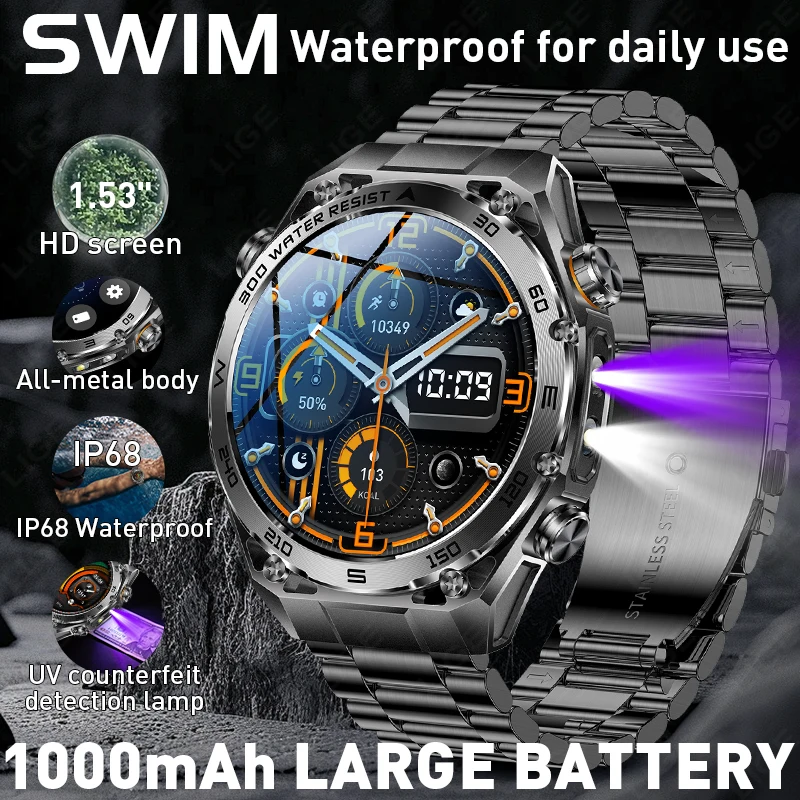 Men Military Smart Watch 2026 New Outdoor Sport Flashlight IP68 Waterproof Bluetooth Call Fitness Tracking UV Light Smartwatch
Men Military Smart Watch 2026 New Outdoor Sport Flashlight IP68 Waterproof Bluetooth Call Fitness Tracking UV Light Smartwatch
