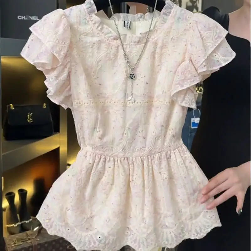 French Retro Pink Flying Sleeve Shirt for Women Summer New Korean Fashion Waist Slimming Unique Short Sleeve Blouses Women Top
French Retro Pink Flying Sleeve Shirt for Women Summer New Korean Fashion Waist Slimming Unique Short Sleeve Blouses Women Top