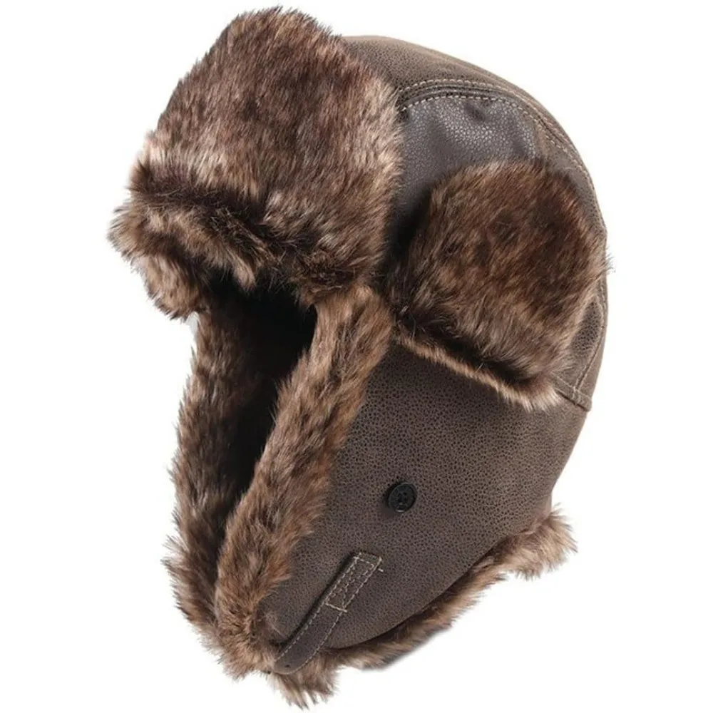Leather Winter Trapper Hat Faux Fur Lined Pilot Caps Lei Feng Hat Thicken Warm Ear Protection Snow Cap With Ear Flap Outdoors
Leather Winter Trapper Hat Faux Fur Lined Pilot Caps Lei Feng Hat Thicken Warm Ear Protection Snow Cap With Ear Flap Outdoors