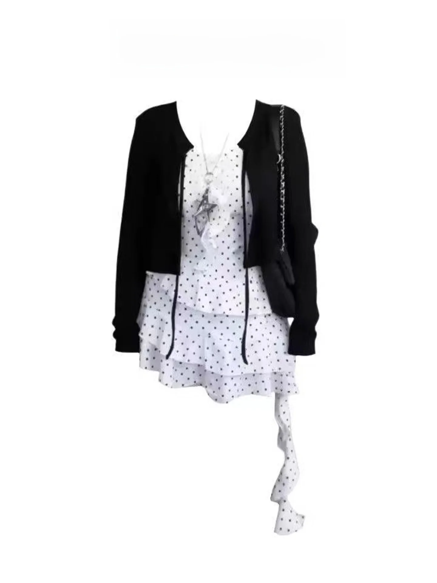 Black Sun Protection Asymmetrical Polka Dot Bangle Top And Cardigan Women's Summer Fashion Set Casual Style Midi Waist
Black Sun Protection Asymmetrical Polka Dot Bangle Top And Cardigan Women's Summer Fashion Set Casual Style Midi Waist