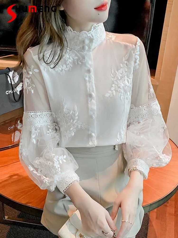 Palace Style Embroidered Flower Lantern Sleeve White Lace Blouse Fairy French Sweet Chiffon Shirt Women 2023 New Spring Clothes
Palace Style Embroidered Flower Lantern Sleeve White Lace Blouse Fairy French Sweet Chiffon Shirt Women 2023 New Spring Clothes