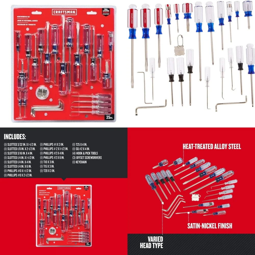 Hand Tool Sets25 Piece Acetate Handle Assorted Screwdriver Set with Durable Design for All Your Repair Needs